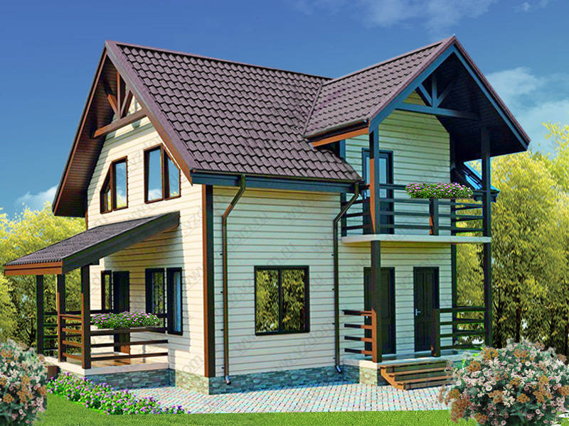 № 11-30. Каркасный дом 8 х 8 м с балконом