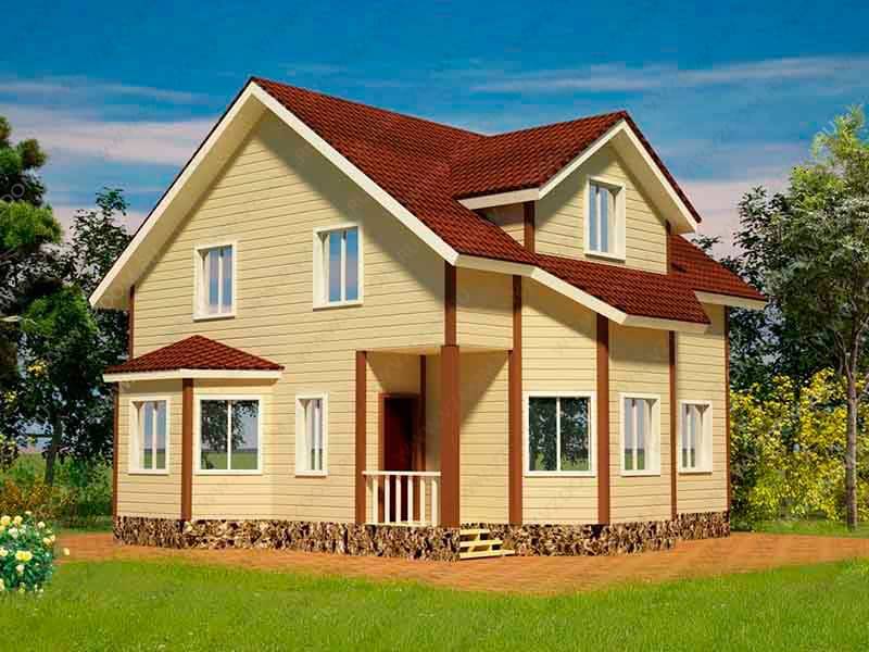 № 11-60. Каркасный дом 8х8 с двумя эркерами