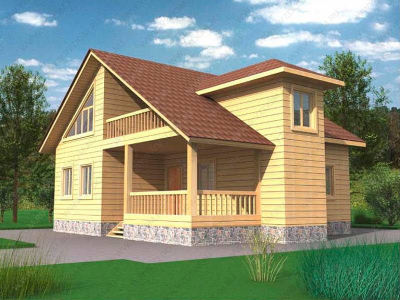 № 15-30. Дом из бруса 9х11 с террасой и балконом под общей крышей